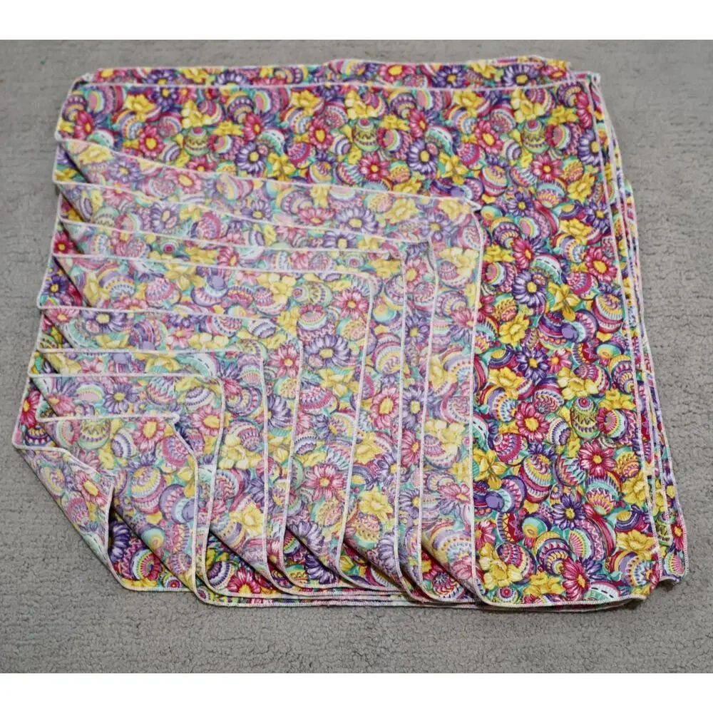 Colorful Floral Easter Egg Cloth Napkins 14x14 Spring Table Decor Set of 9